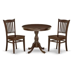 East West Furniture Antique 3-piece Dining Set with Slatted Back in Mahogany