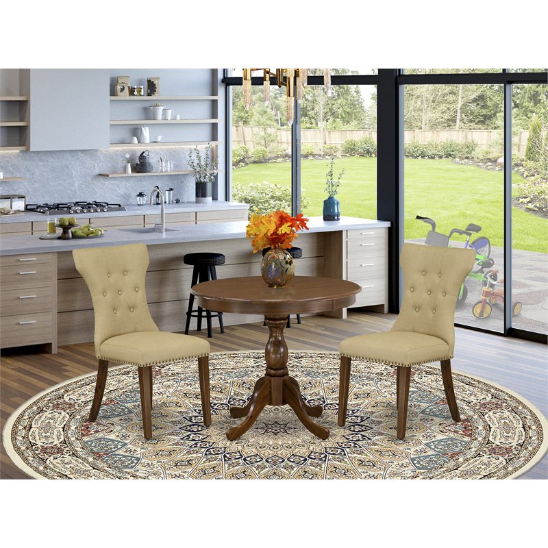 East West Furniture Antique 3-piece Wood Dining Room Set in Walnut
