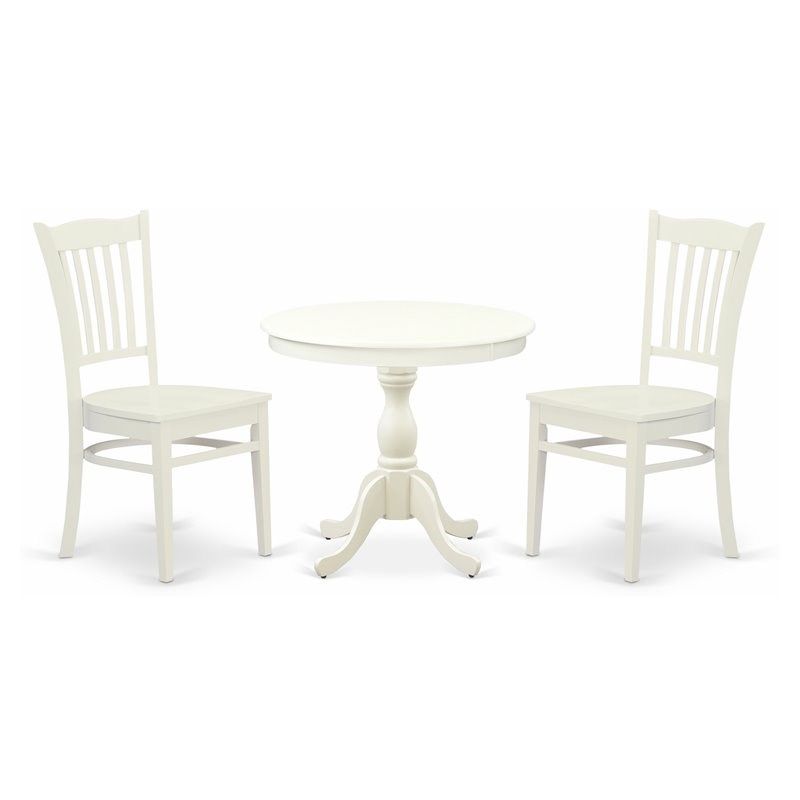 East West Furniture Antique 3-piece Wood Dining Set with Slatted Back in White