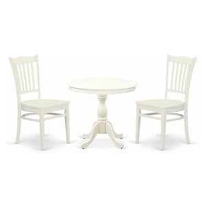 East West Furniture Antique 3-piece Wood Dining Set with Slatted Back in White