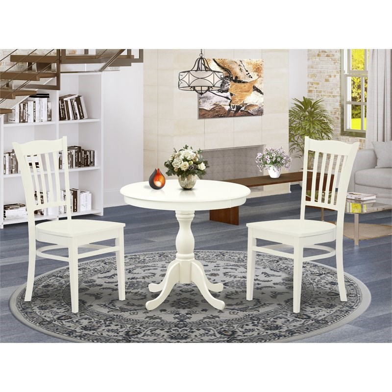 East West Furniture Antique 3-piece Wood Dining Set with Slatted Back in White