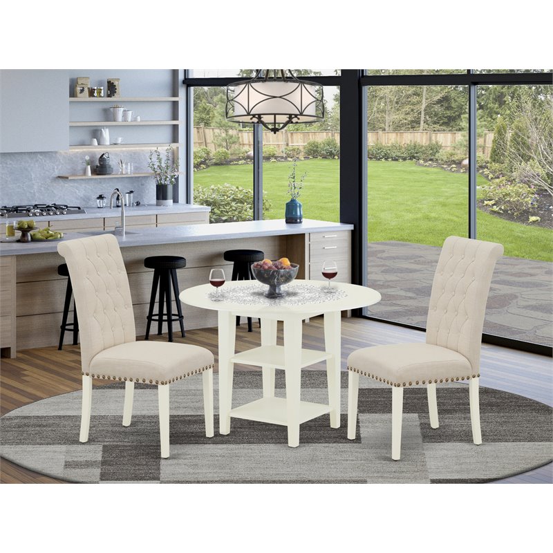 East West Furniture Sudbury 3-piece Wood Dining Set in Linen White/Light Beige