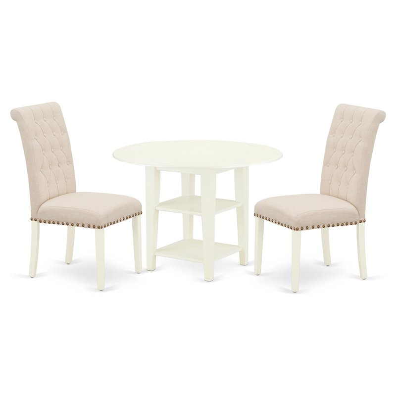 East West Furniture Sudbury 3-piece Wood Dining Set in Linen White/Light Beige