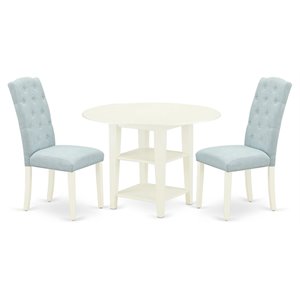 East West Furniture Sudbury 3-piece Wood Dining Set in Linen White/Baby Blue