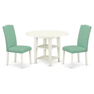 East West Furniture Sudbury 3-piece Wood Dining Set in Linen White/Pond