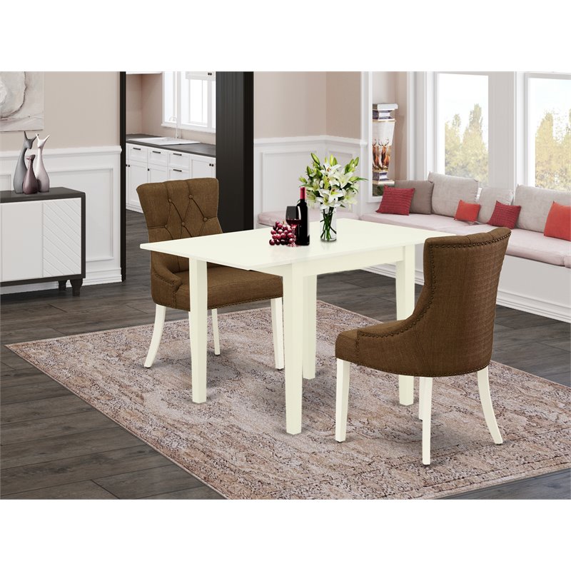 East West Furniture Norden 3-piece Wood Dining Set in Linen White/Dark Coffee