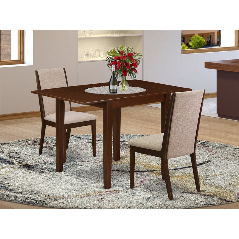 East West Furniture Norden 3-piece Wood Dining Set in Mahogany/Light Tan