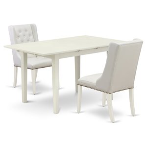 East West Furniture Norfolk 3-piece Wood Dining Set in Linen White/Light Gray