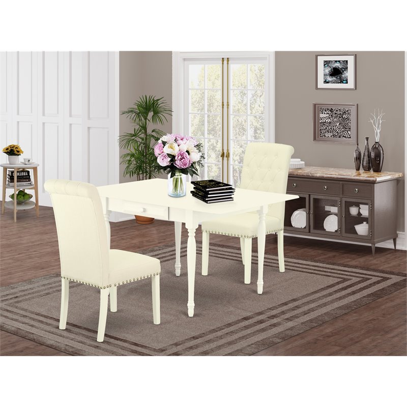 East West Furniture 3-piece Wood Dining Set with Full Back Chairs in Linen White