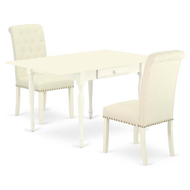East West Furniture 3-piece Wood Dining Set with Full Back Chairs in Linen White