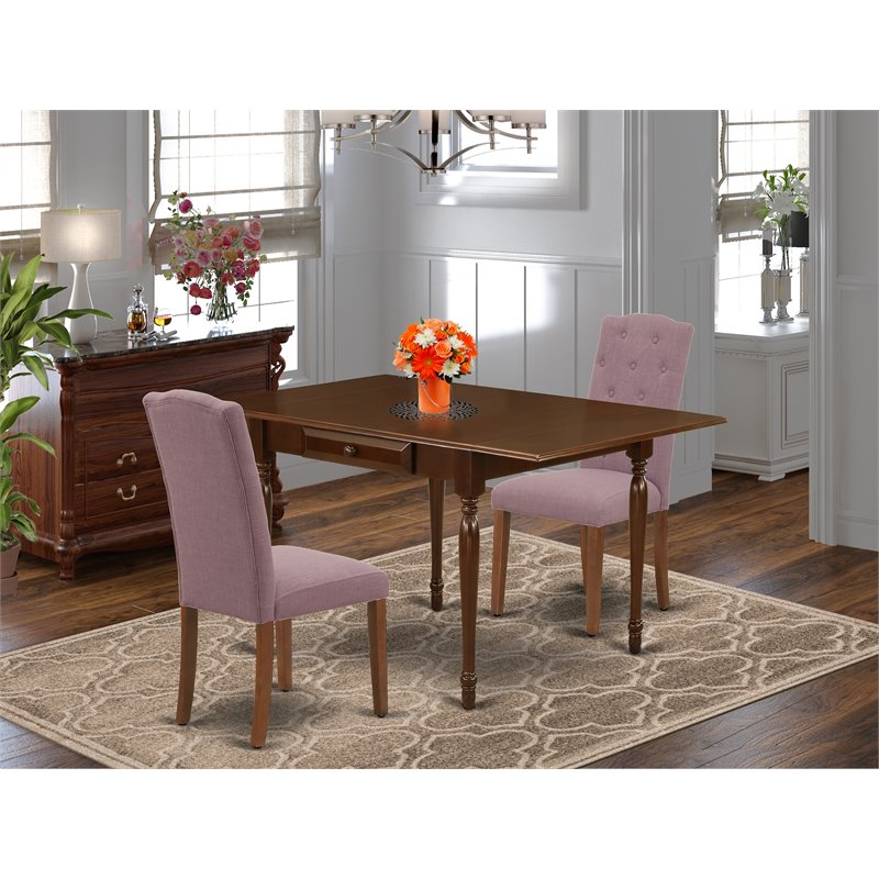 East West Furniture 3-piece Wood Dining Set with Full Back Chairs in Mahogany