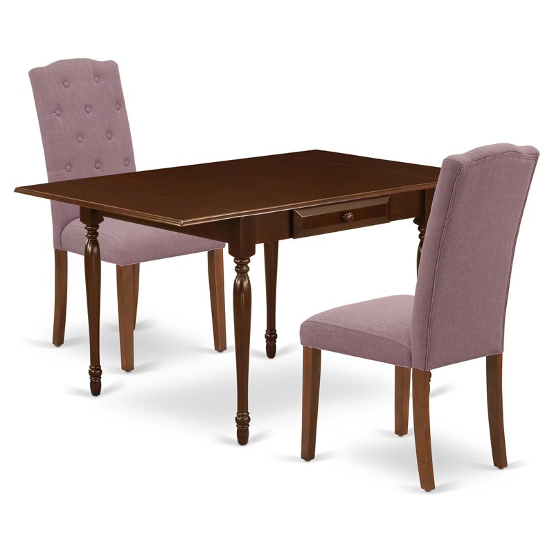 East West Furniture 3-piece Wood Dining Set with Full Back Chairs in Mahogany