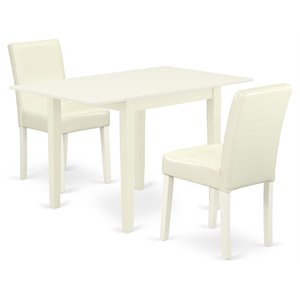 East West Furniture 3-piece Wood Dining Set with Leather Seat in White