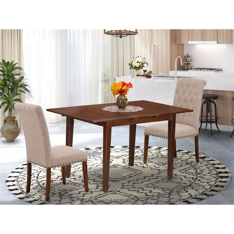 East West Furniture Norfork 3-piece Wood Dining Set in Mahogany/Light Fawn