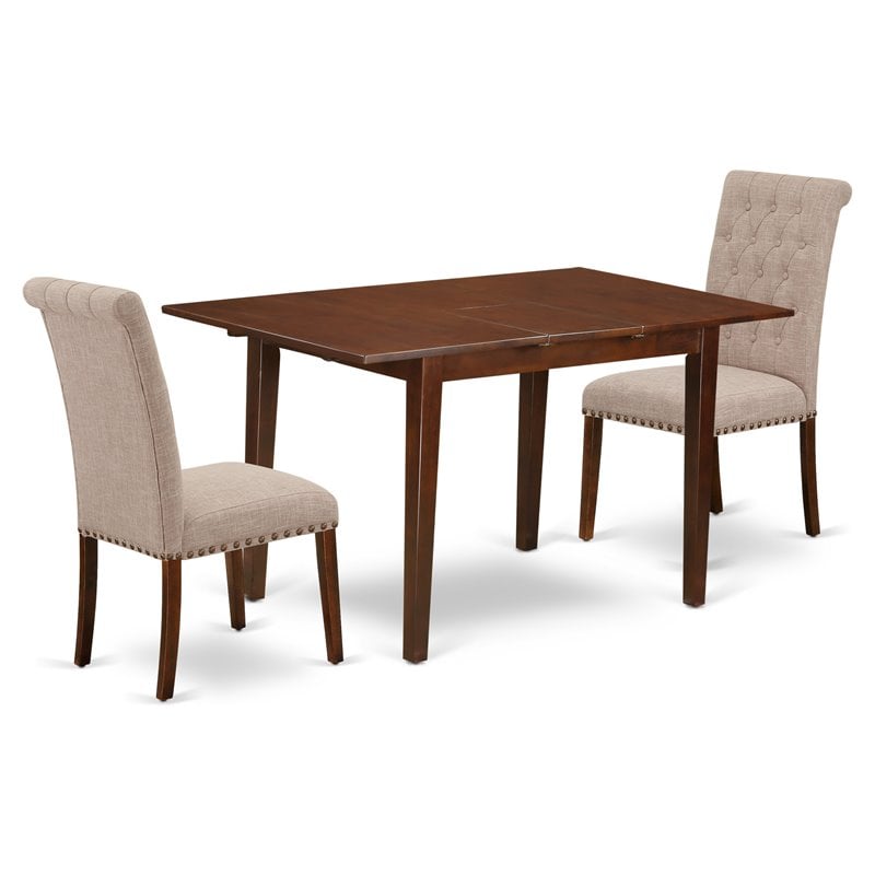East West Furniture Norfork 3-piece Wood Dining Set in Mahogany/Light Fawn