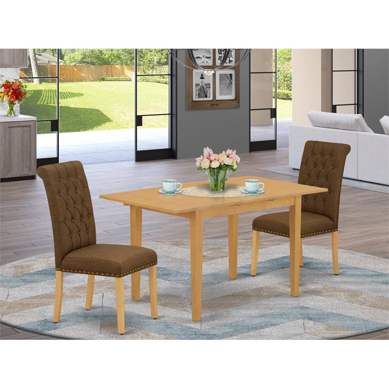 East West Furniture Norfork 3-piece Wood Dining Set in Oak/Dark Coffee
