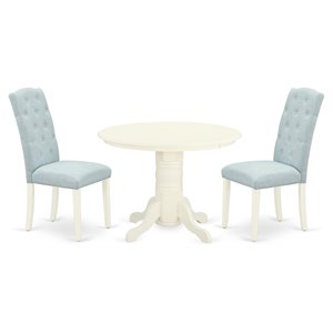 East West Furniture Shelton 3-piece Wood Dining Set in Linen White/Baby Blue