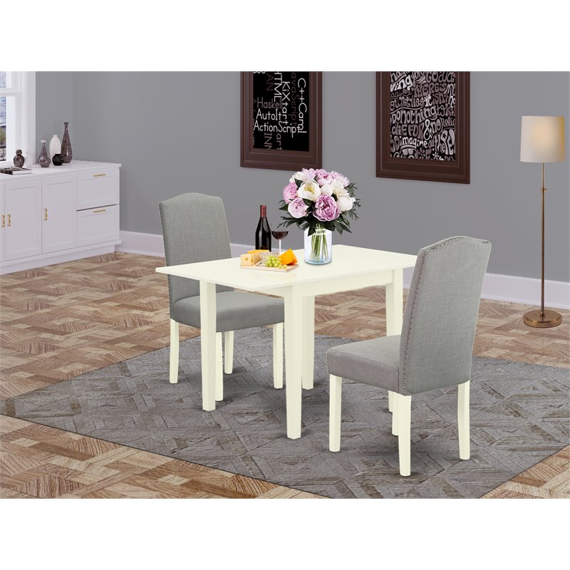 East West Furniture 3-piece Wood Kitchen Table Set in Linen White
