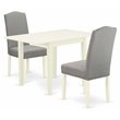 East West Furniture 3-piece Wood Kitchen Table Set in Linen White