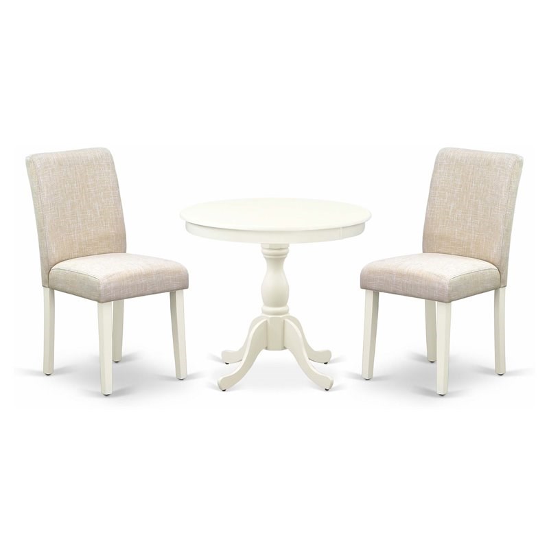 East West Furniture Antique 3-piece Wood Dining Set with High Back in White