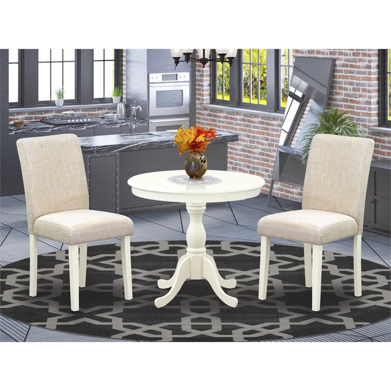 East West Furniture Antique 3-piece Wood Dining Set with High Back in White