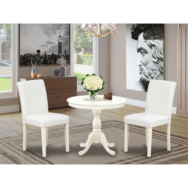 East West Furniture Antique 3-piece Wood Dinette Table Set in White