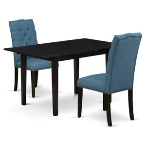 East West Furniture Norfolk 3-piece Wood Table and Dining Chair Set in Black