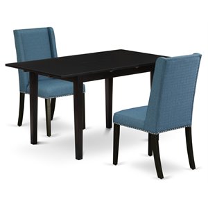 East West Furniture Norfolk 3-piece Wood Dinette Set in Black