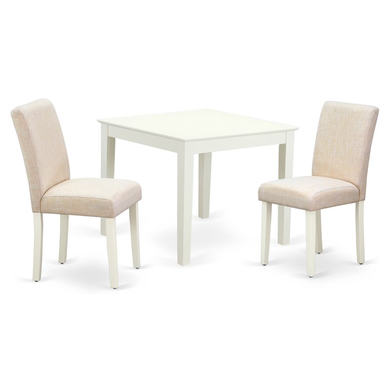 East West Furniture Oxford 3-piece Wood Dining Set in Linen White/Light Beige