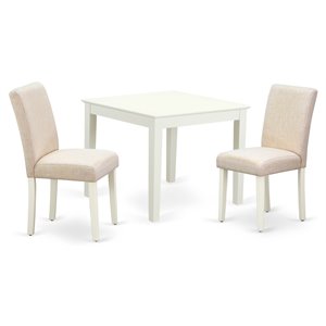East West Furniture Oxford 3-piece Wood Dining Set in Linen White/Light Beige