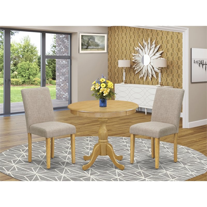 East West Furniture Antique 3-piece Wood Dining Set with High Back in Oak