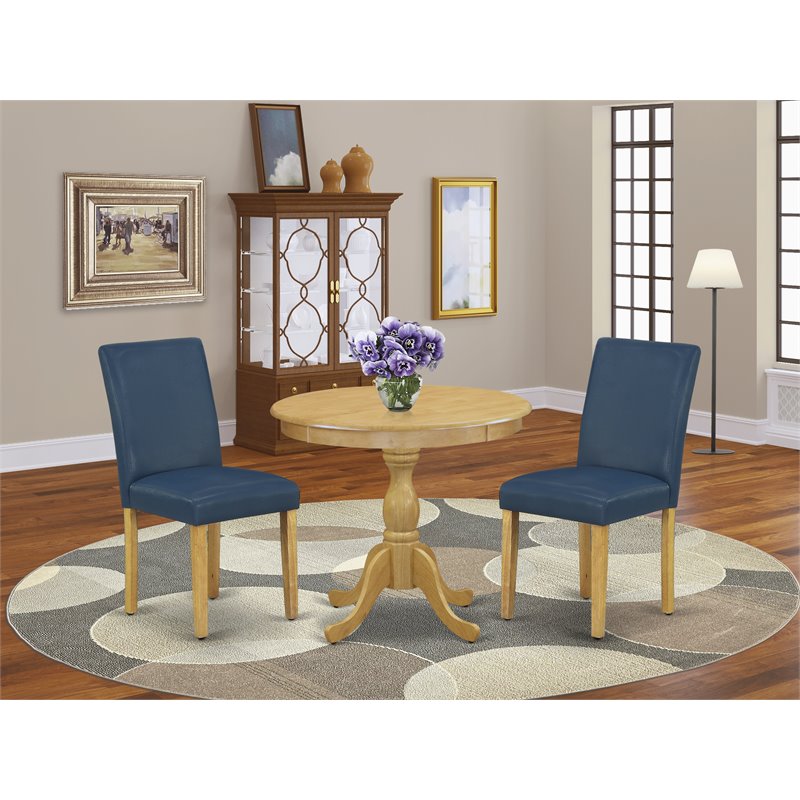 East West Furniture Antique 3-piece Wood Dining Set in Oak/Blue