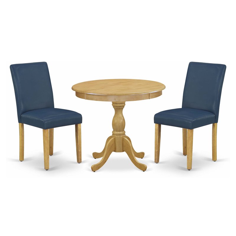 East West Furniture Antique 3-piece Wood Dining Set in Oak/Blue