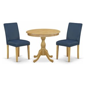 East West Furniture Antique 3-piece Wood Dining Set in Oak/Blue