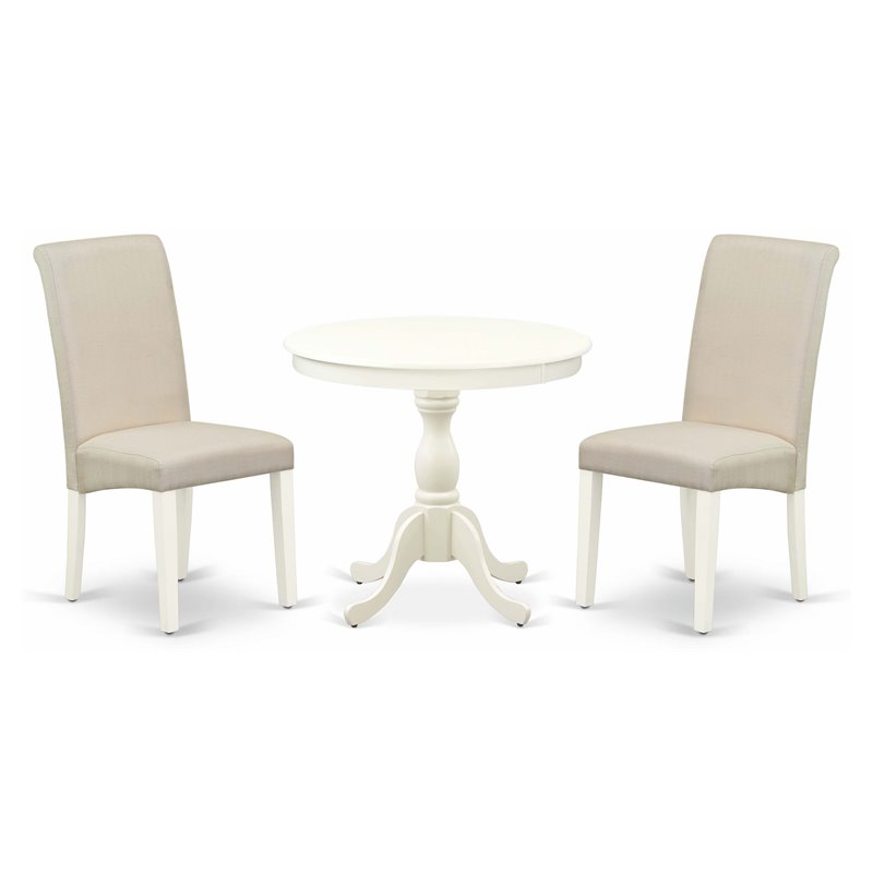 East West Furniture Antique 3-piece Wood Dining Table and Chair Set in White