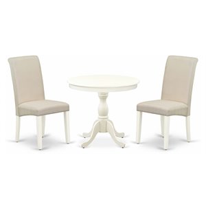 East West Furniture Antique 3-piece Wood Dining Table and Chair Set in White