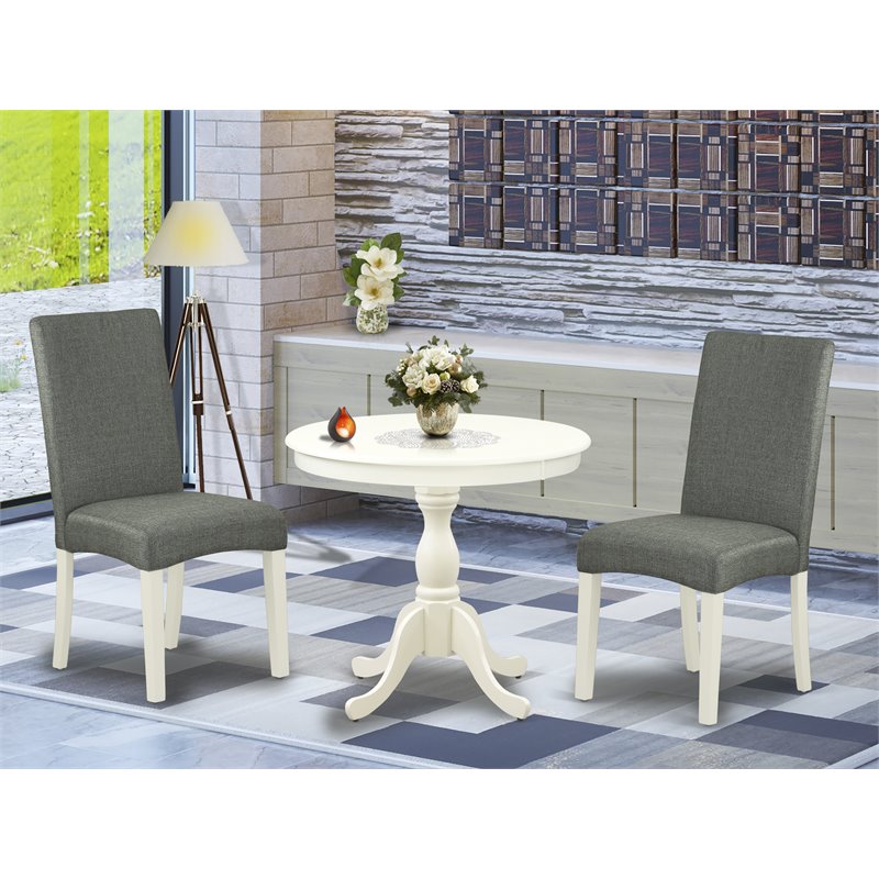 East West Furniture Antique 3-piece Wood Dining Table and Chairs in Linen White