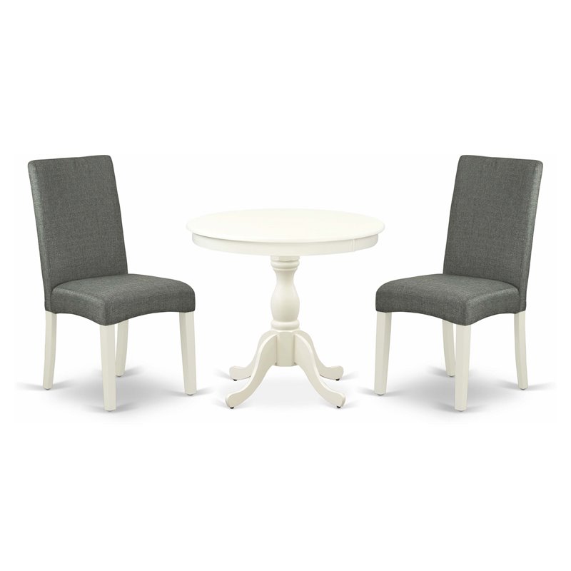 East West Furniture Antique 3-piece Wood Dining Table and Chairs in Linen White