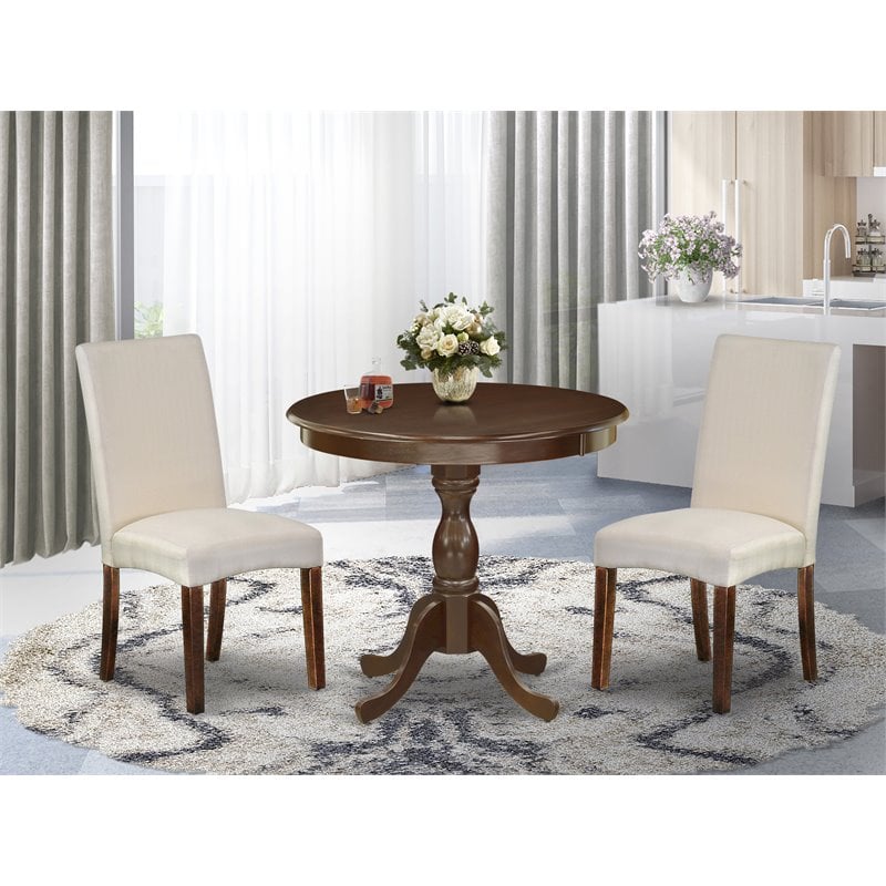 East West Furniture Antique 3-piece Wood Dining Table and Chairs in Mahogany