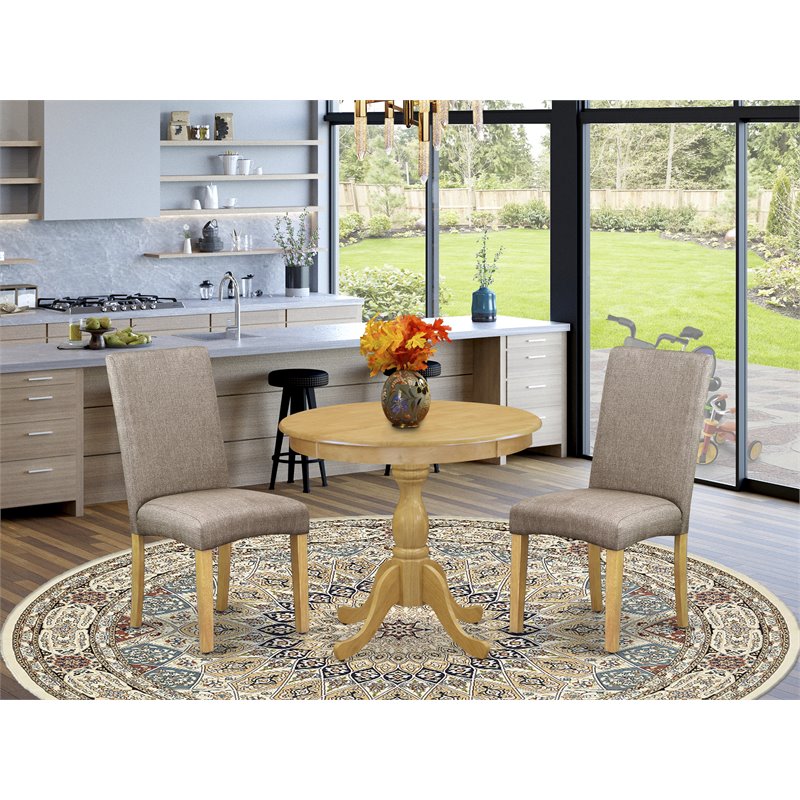 East West Furniture Antique 3-piece Wood Dining Table and Chairs in Oak