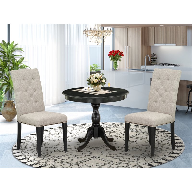 East West Furniture Antique 3-piece Wood Dining Table Set in Wire Brush Black