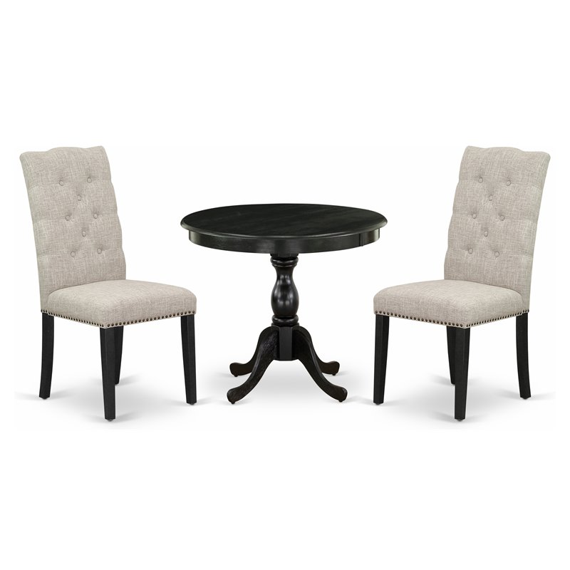 East West Furniture Antique 3-piece Wood Dining Table Set in Wire Brush Black