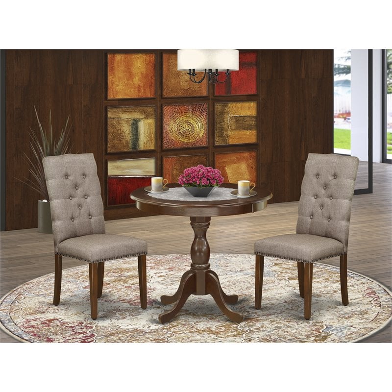 East West Furniture Antique 3-piece Wood Table and Dining Chair Set in Mahogany