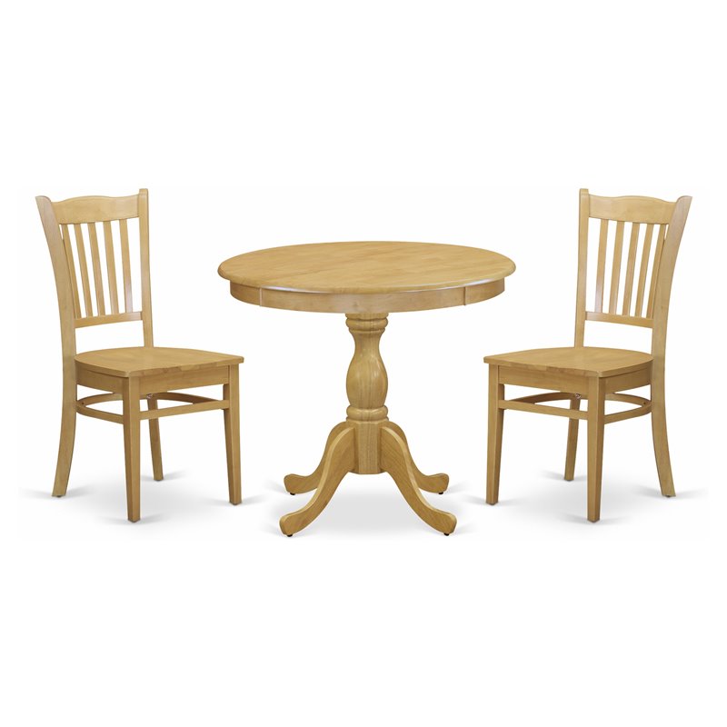 East West Furniture 3-Piece Round Wood Dining Set in Oak Finish