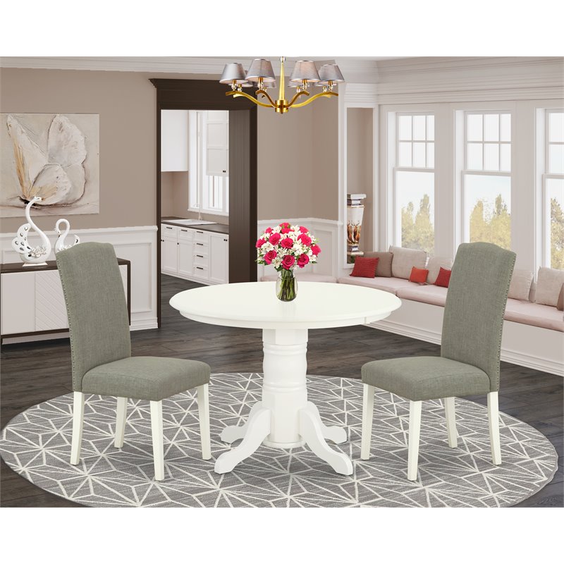 East West Furniture Shelton 3-piece Wood Dining Set in Linen White/Dark Shitake