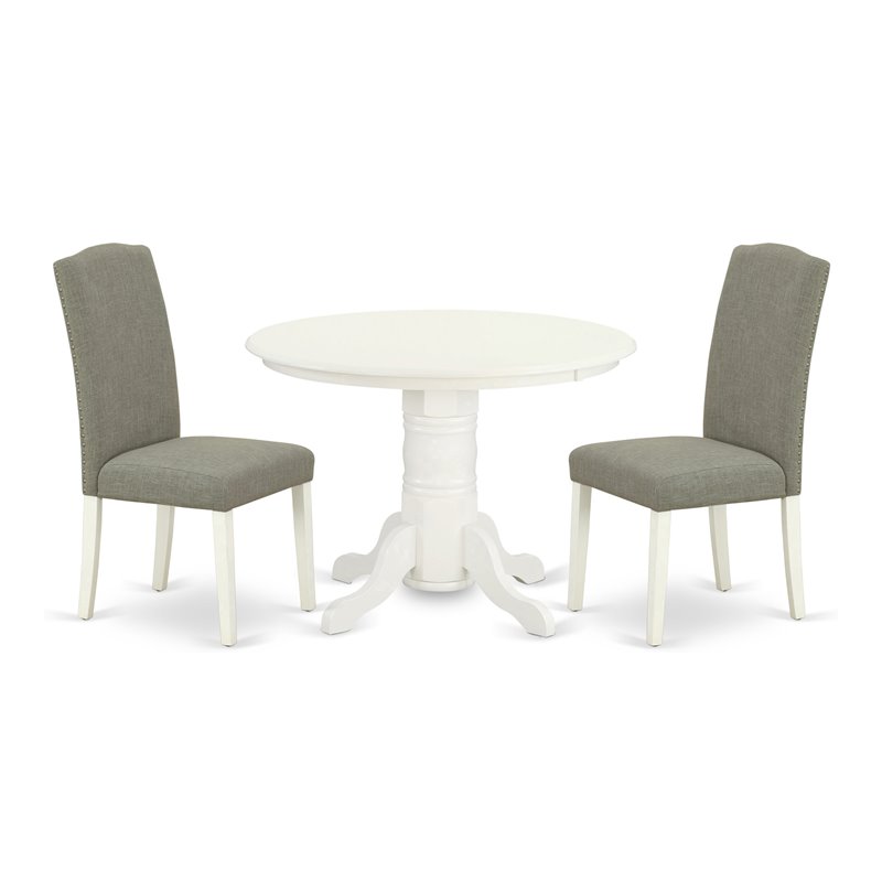East West Furniture Shelton 3-piece Wood Dining Set in Linen White/Dark Shitake