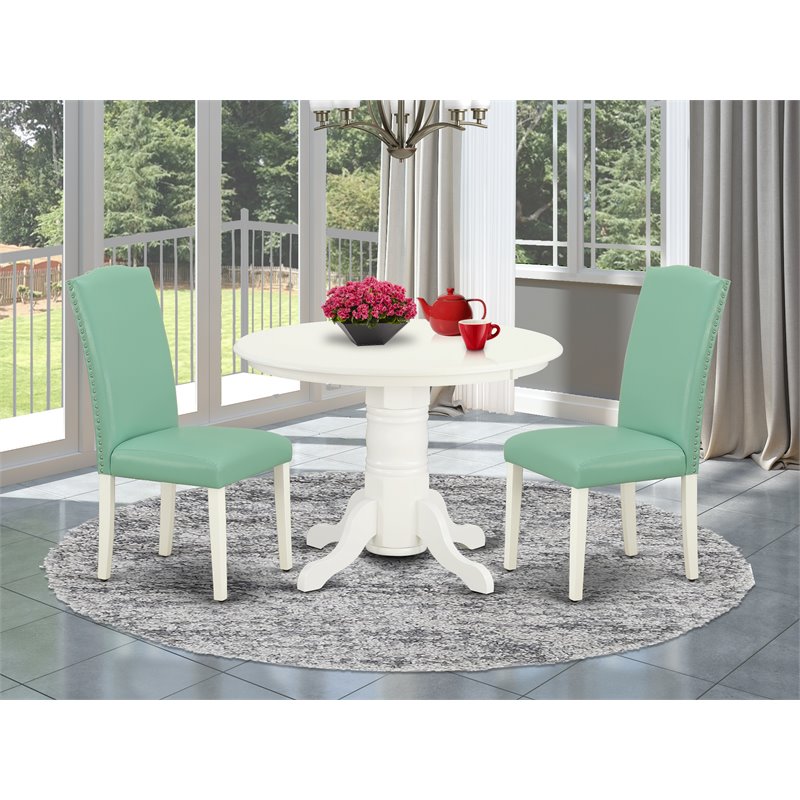 East West Furniture Shelton 3-piece Wood Dining Set in Linen White/Pond