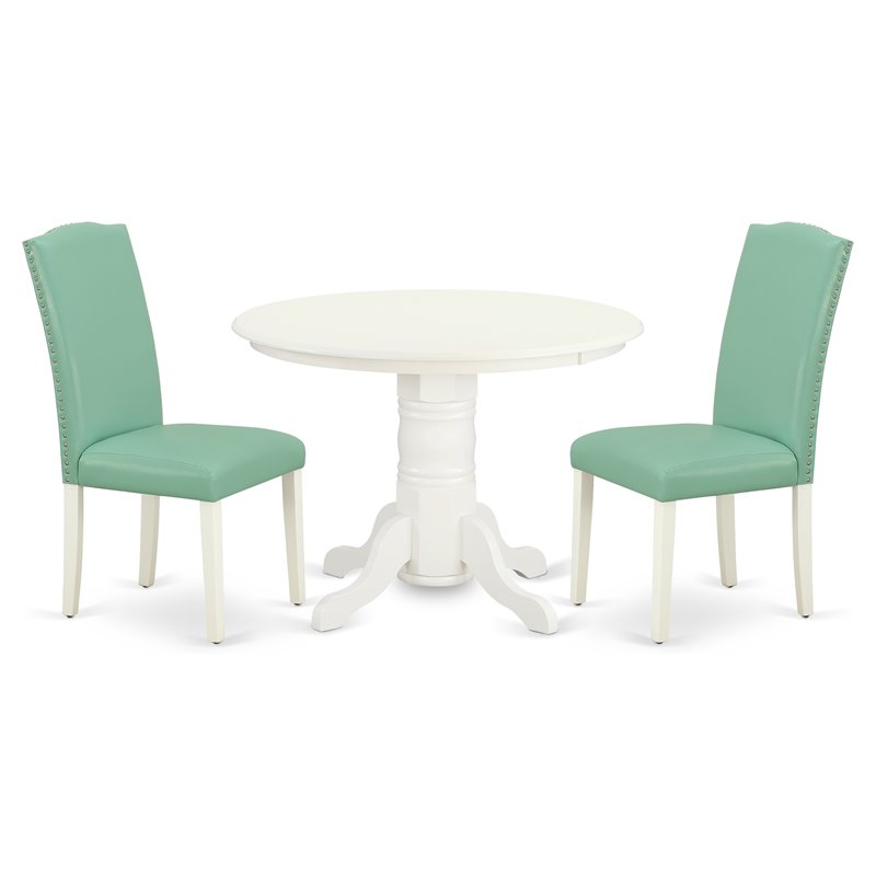 East West Furniture Shelton 3-piece Wood Dining Set in Linen White/Pond