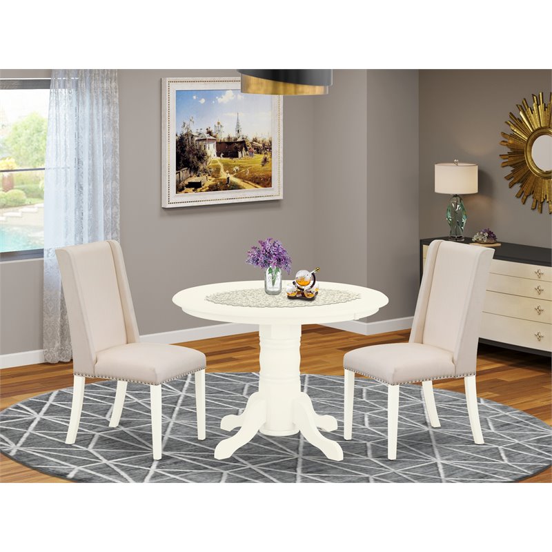 East West Furniture Shelton 3-piece Wood Dining Set in Linen White