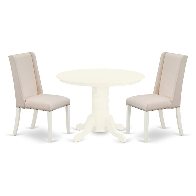 East West Furniture Shelton 3-piece Wood Dining Set in Linen White